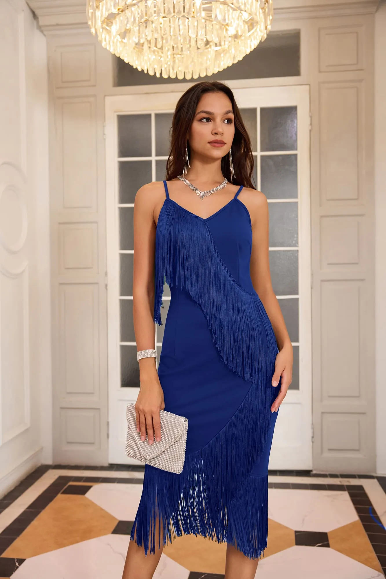 GK Women Tassel Decorated Party Dress Spaghetti Straps V-Neck Bodycon Dress sold by Grace Karin product image thumbnail 2