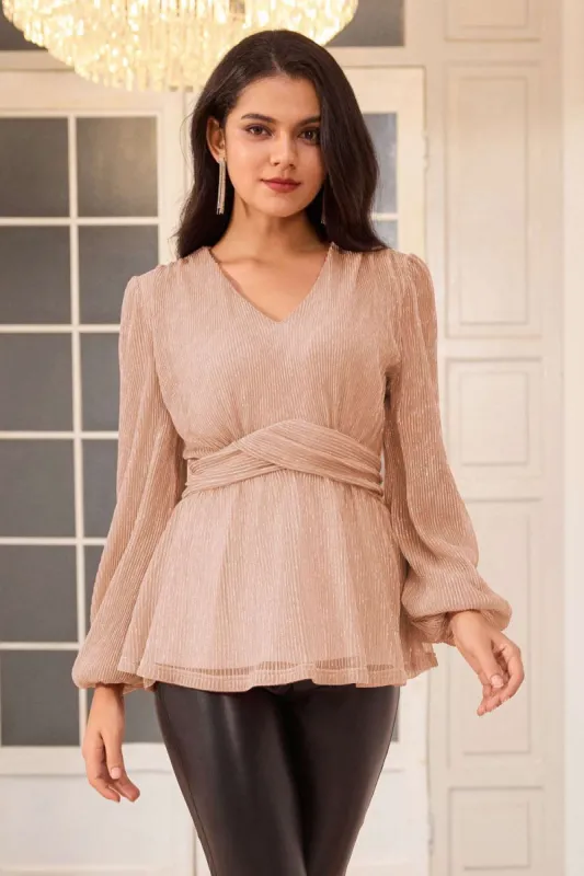 GK Women Defined Waist Party Tops Long Sleeve V-Neck A-Line Tops sold by Grace Karin