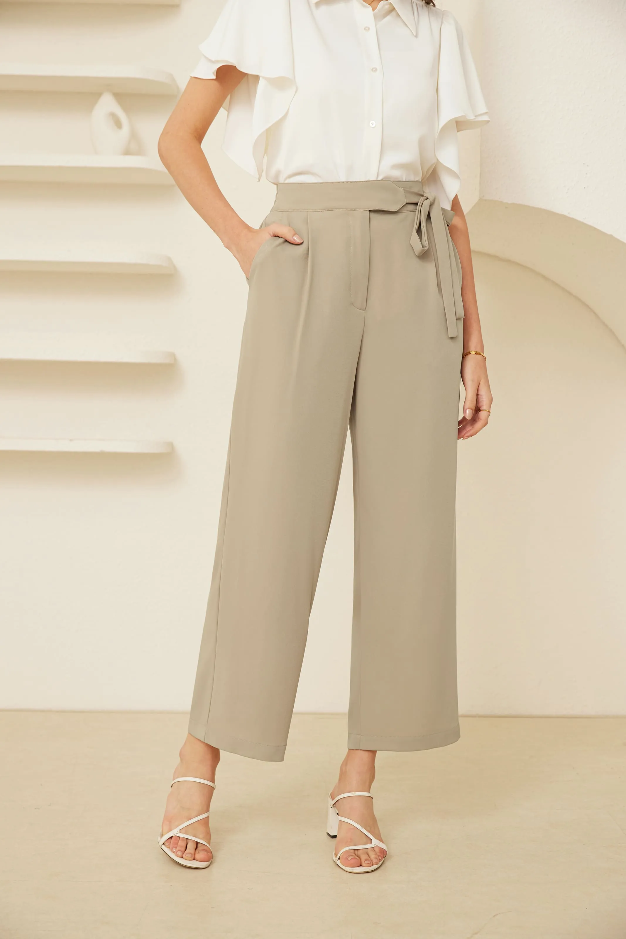 GK Women Straight Leg Ankle Pants OL Elastic High Waist Cropped Pants sold by Grace Karin product image thumbnail 2