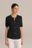 Hollowed-out Short Sleeve Crew Neck Button-up knitted Cardigan - Black sold by Grace Karin