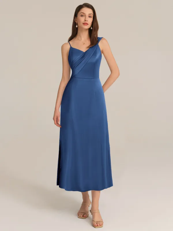 Satin Side Slit Asymmetric Straps Dress - Yale Blue sold by Grace Karin