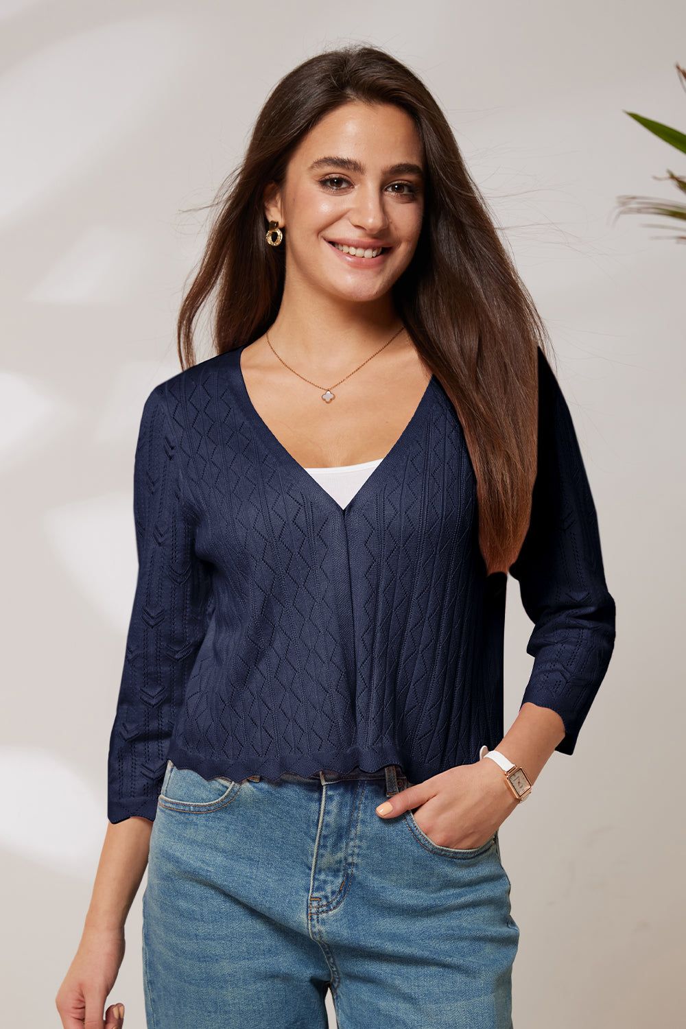 GRACE KARIN Hollowed-out Textured Cropped Knitwear Cardigan Sweater sold by Grace Karin product image thumbnail 6