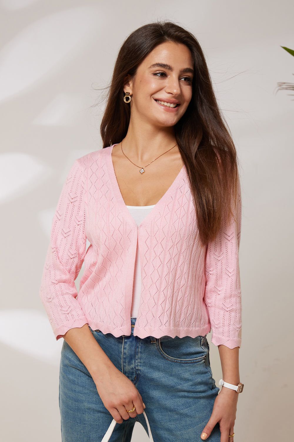 GRACE KARIN Hollowed-out Textured Cropped Knitwear Cardigan Sweater sold by Grace Karin product image thumbnail 3