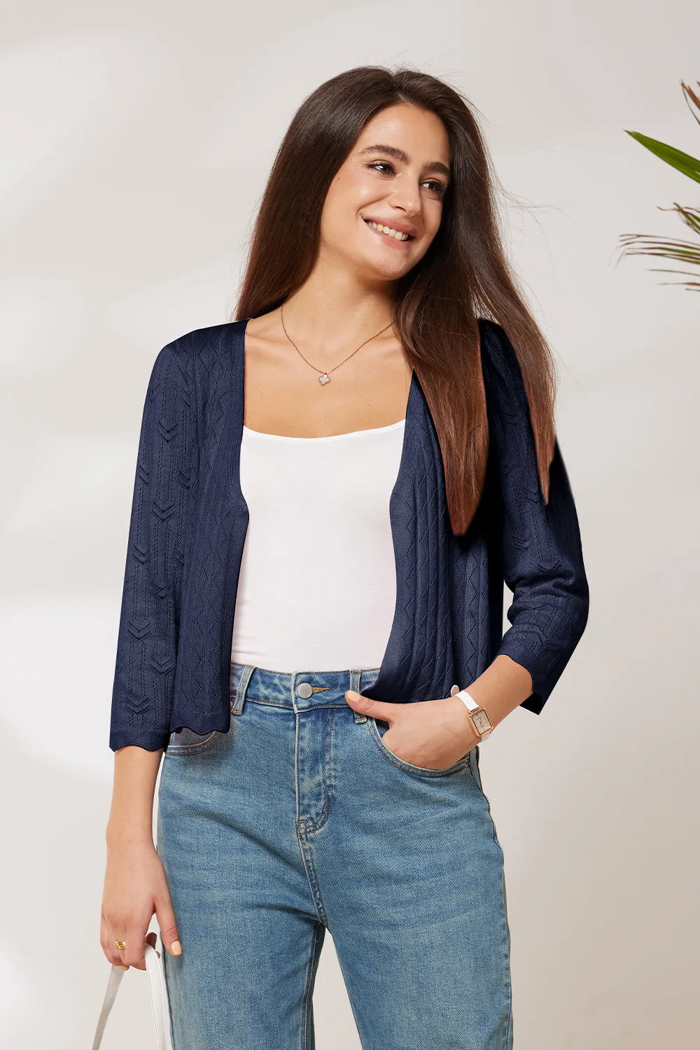 GRACE KARIN Hollowed-out Textured Cropped Knitwear Cardigan Sweater sold by Grace Karin product image thumbnail 3