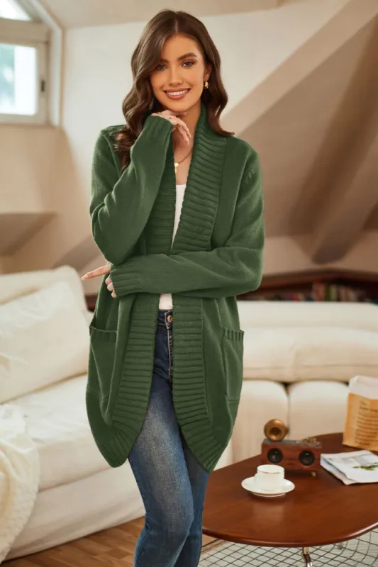 GK Women Ribbed Cuff Cardigan Long Sleeve Open Front Mid-Thigh Length Sweater sold by Grace Karin