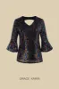 GRACE KARIN Women Sequined Cut-out Tops 3/4 Bell Sleeve V-Neck Hip Length Party Tops sold by Grace Karin