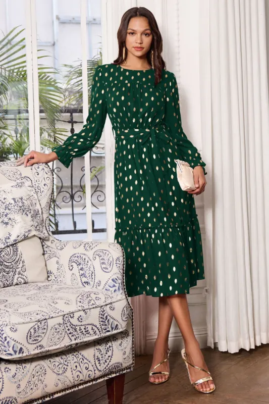 GRACE KARIN Women Front Slit Party Dress Long Sleeve Crew Neck Elastic Waist A-Line Dress sold by Grace Karin