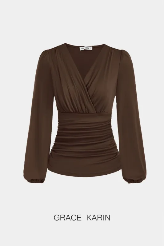 GK Ruched Long Lantern Sleeve Tops sold by Grace Karin