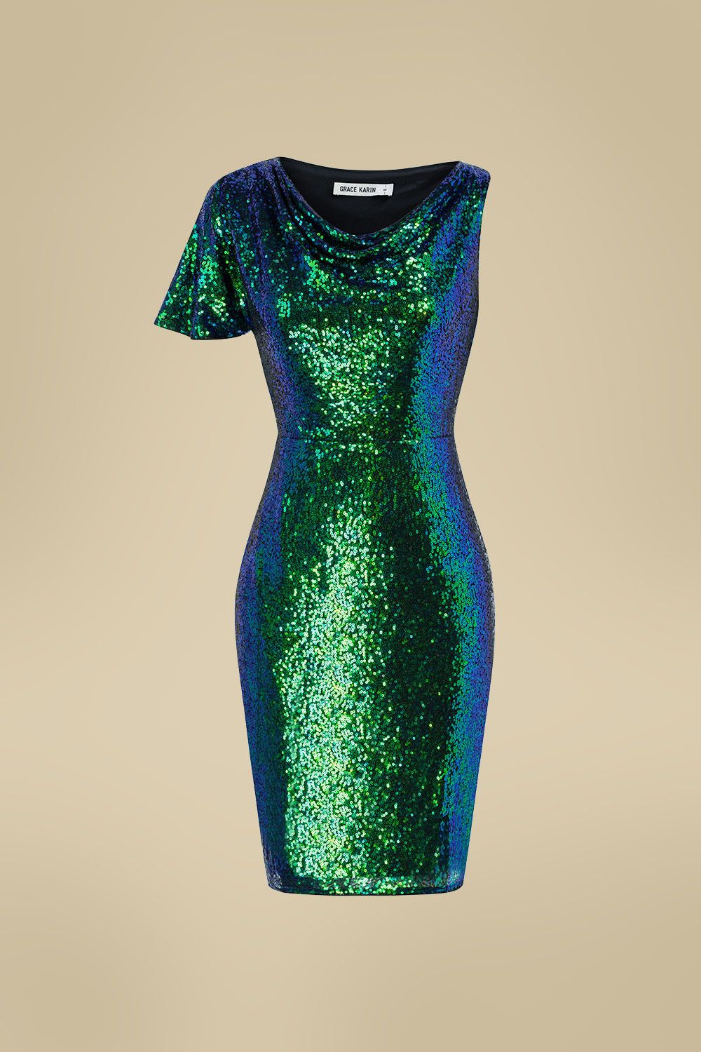 GK Women Sequined Party Dress Asymmetric Short Sleeve Cowl Neck Bodycon Dress sold by Grace Karin product image thumbnail 10