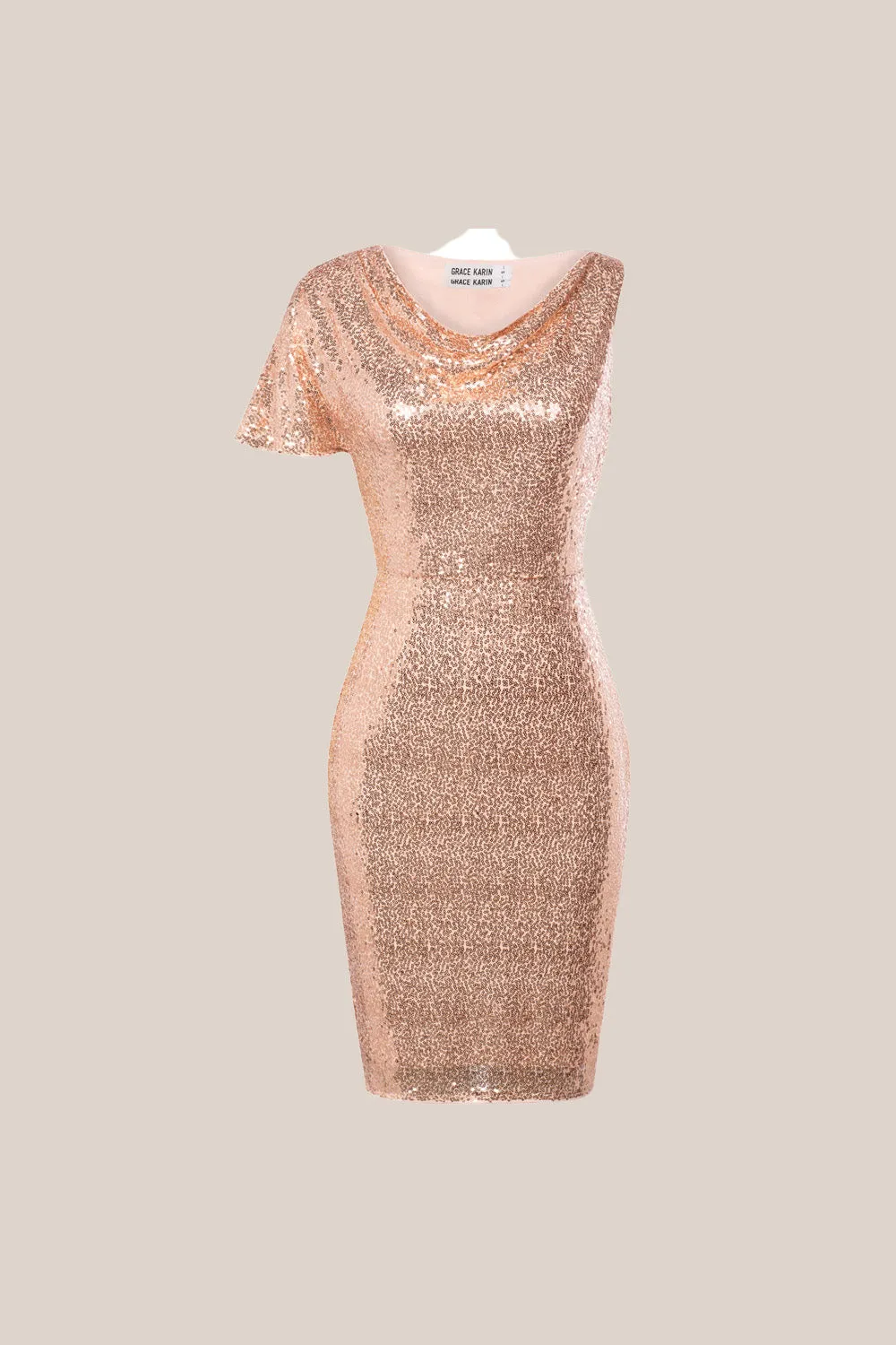 GK Women Sequined Party Dress Asymmetric Short Sleeve Cowl Neck Bodycon Dress sold by Grace Karin product image thumbnail 5