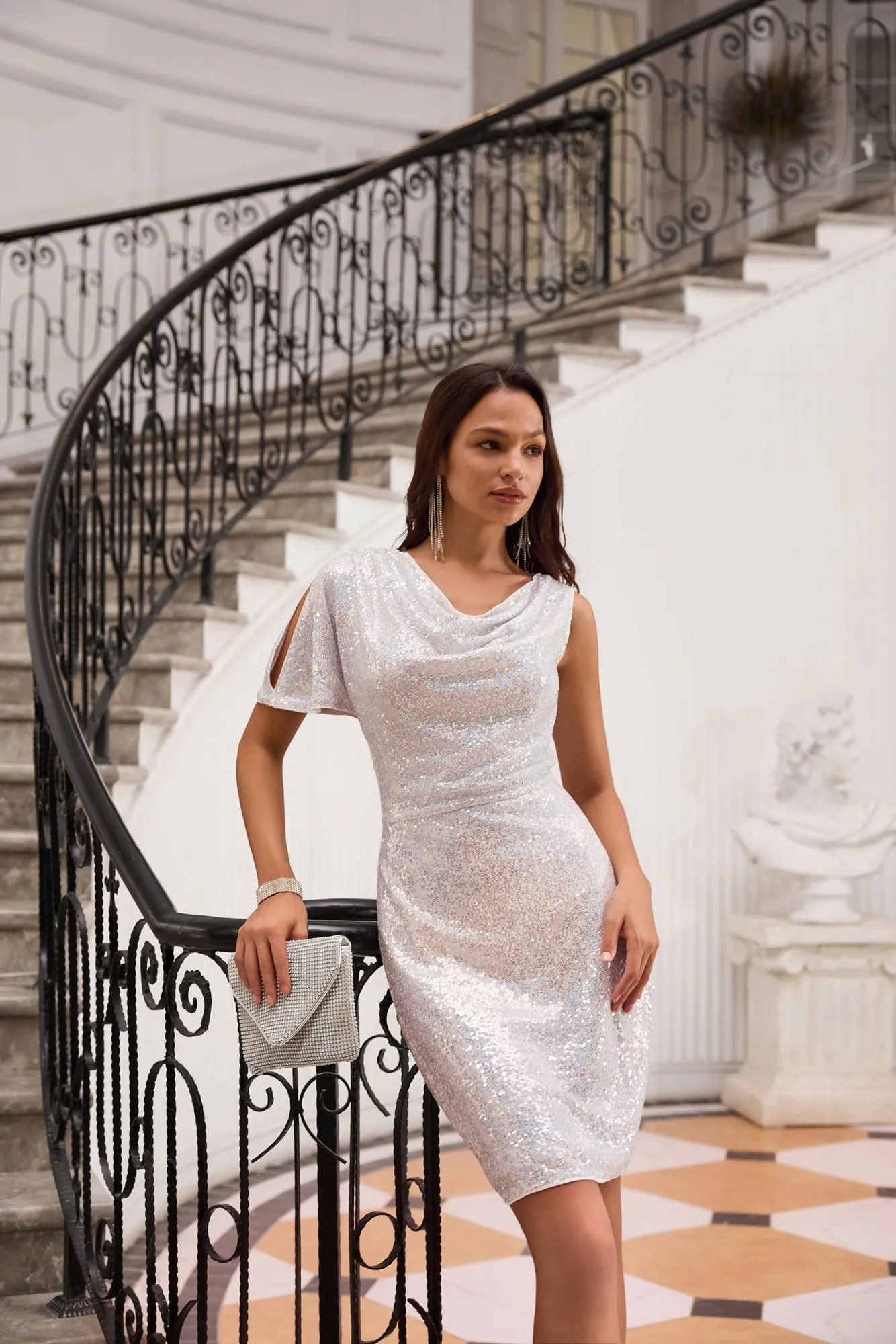 GK Women Sequined Party Dress Asymmetric Short Sleeve Cowl Neck Bodycon Dress sold by Grace Karin product image thumbnail 3