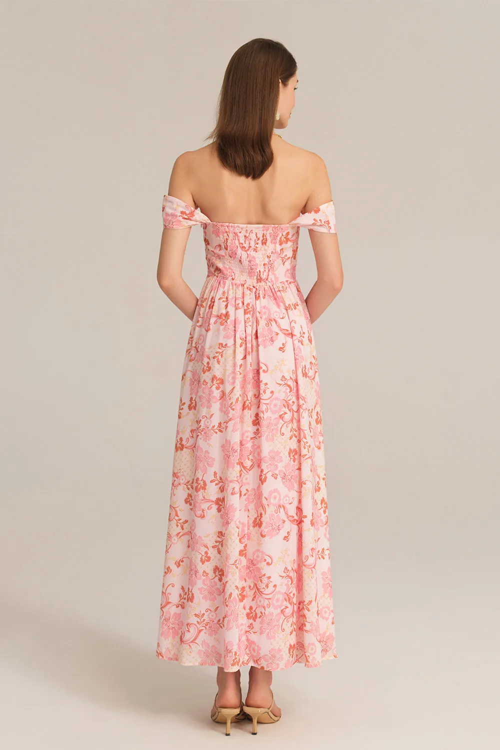 Front Slit Off Shoulder Elastic Waist Flared Dress - Pink sold by Grace Karin product image thumbnail 5