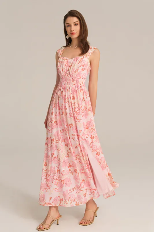 Front Slit Off Shoulder Elastic Waist Flared Dress - Pink sold by Grace Karin