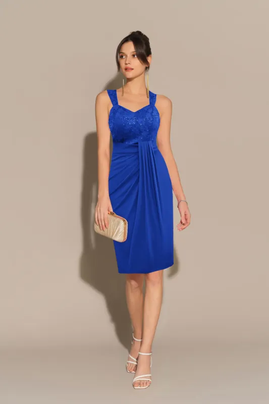 Sequin Lace Stitching Sweetheart Neck Dress - Blue sold by Grace Karin