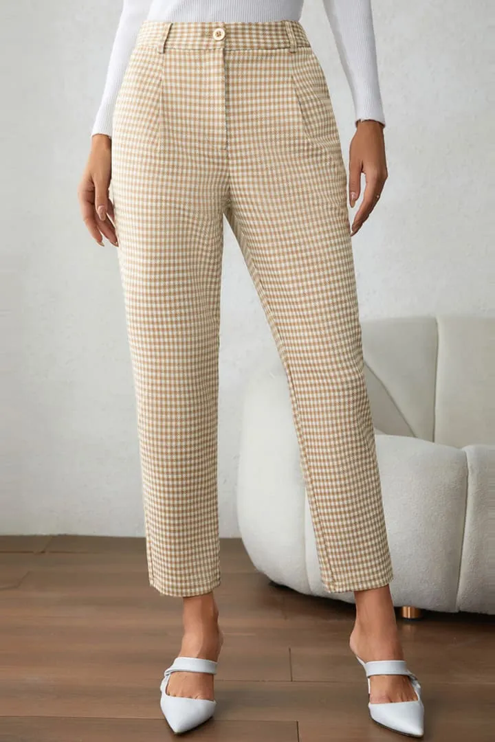 High Waist OL Plaid Cropped Pants sold by Grace Karin