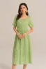 Hollowed-out Cotton Short Sleeve Square Neck Dress - Green sold by Grace Karin