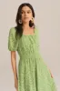Hollowed-out Cotton Short Sleeve Square Neck Dress - Green sold by Grace Karin