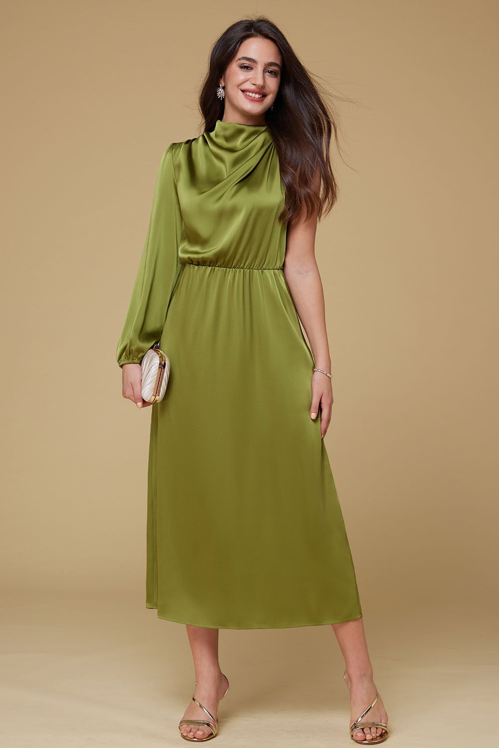 GK Women Single Sleeve Party Dress Long Sleeve Elastic Waist Straight Dress sold by Grace Karin