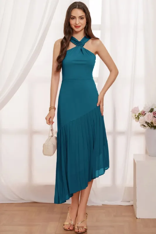 Irregular Hem Contrast Halterneck A-Line Dress - Green sold by Grace Karin