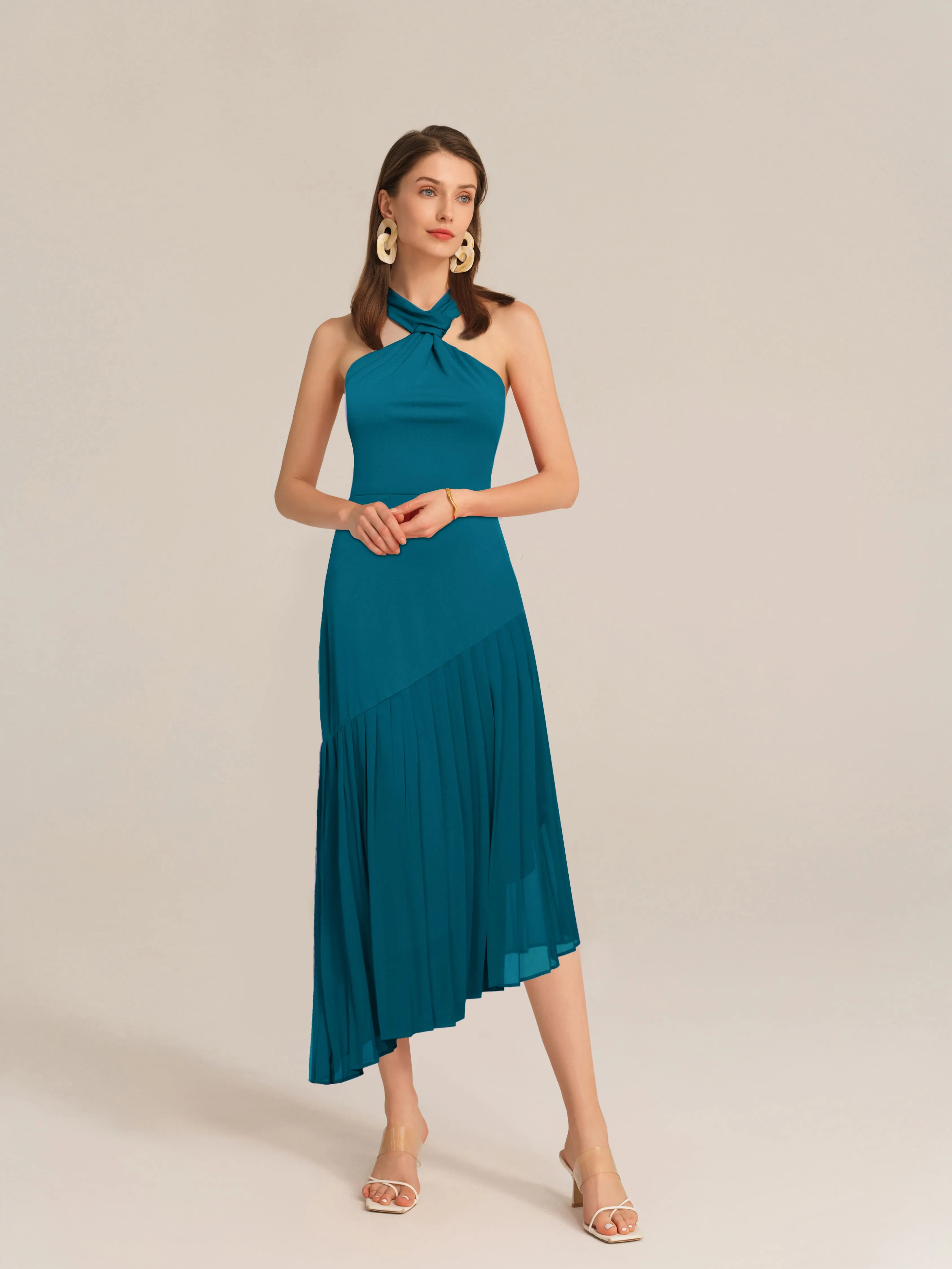 Irregular Hem Contrast Halterneck A-Line Dress - Green sold by Grace Karin product image thumbnail 2