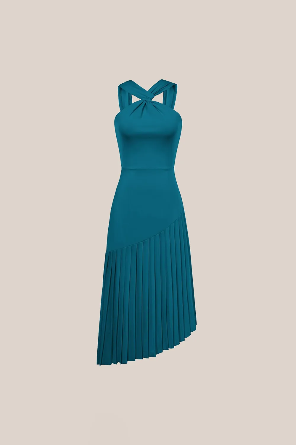 Irregular Hem Contrast Halterneck A-Line Dress - Green sold by Grace Karin product image thumbnail 3
