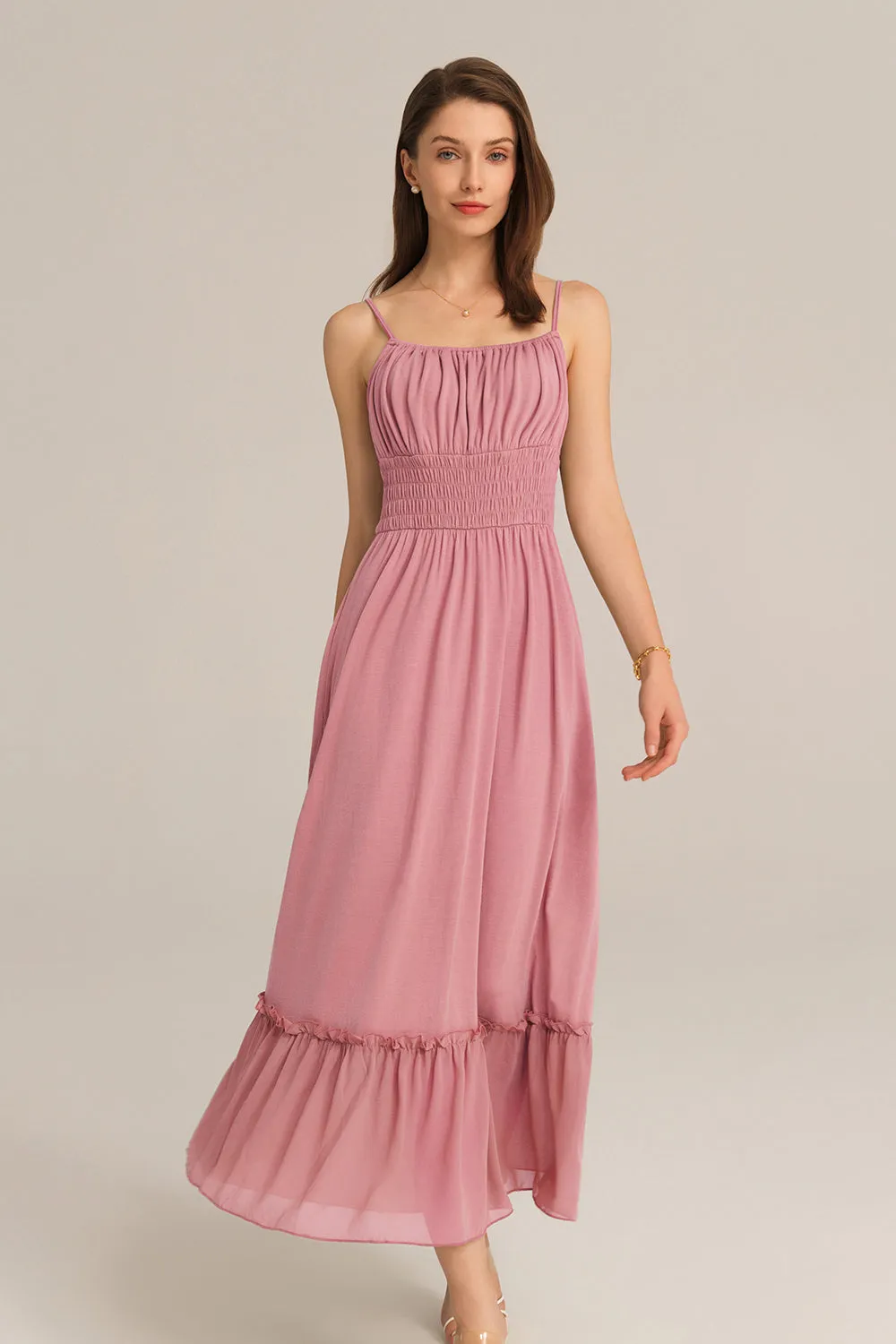 Maxi Cami Ruched Bodice Smocked Waist Dress - Pink sold by Grace Karin product image thumbnail 2