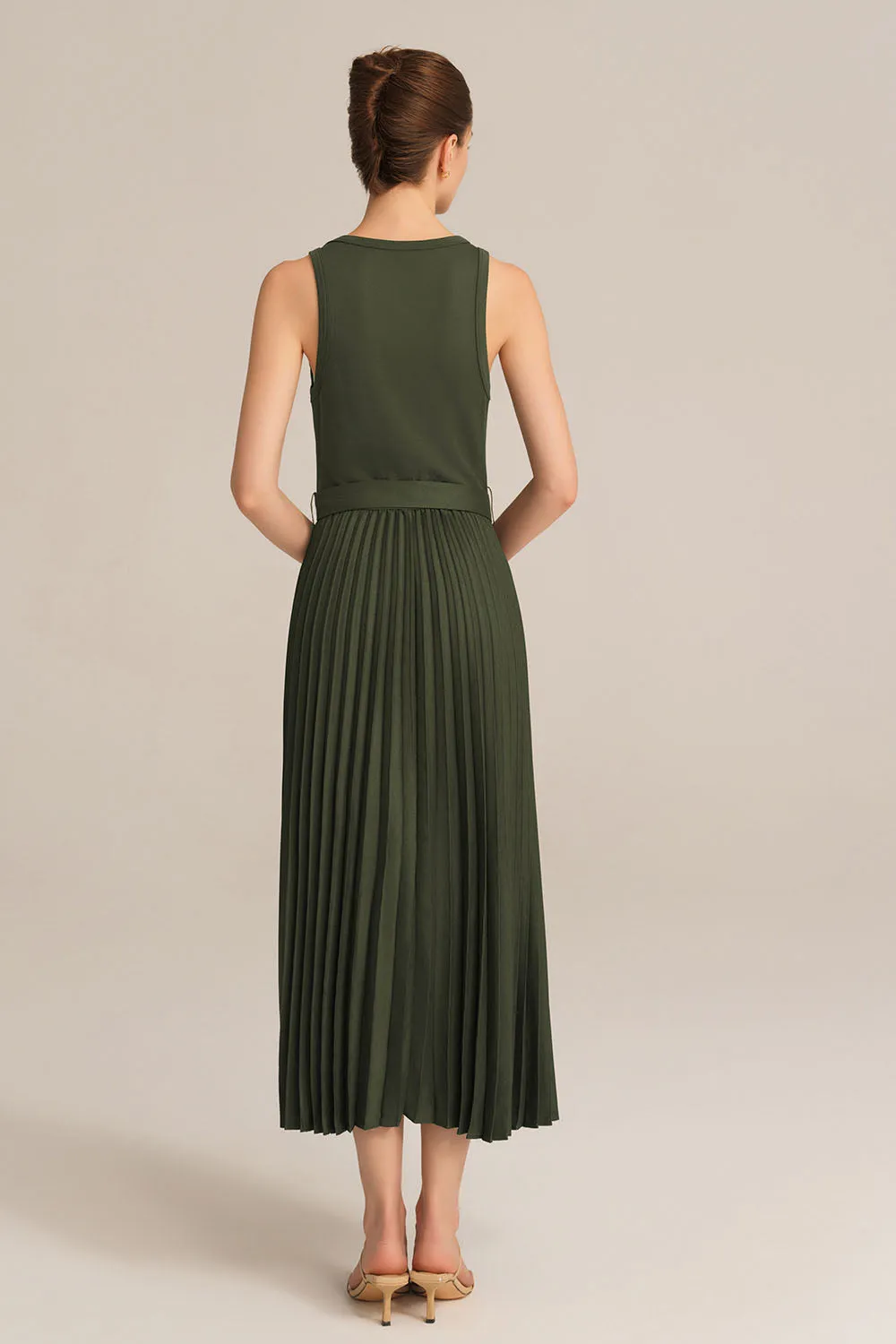 Crew Neck Elastic Waist Pleated Color Block Sleeveless A-Line Dress - Green sold by Grace Karin product image thumbnail 4