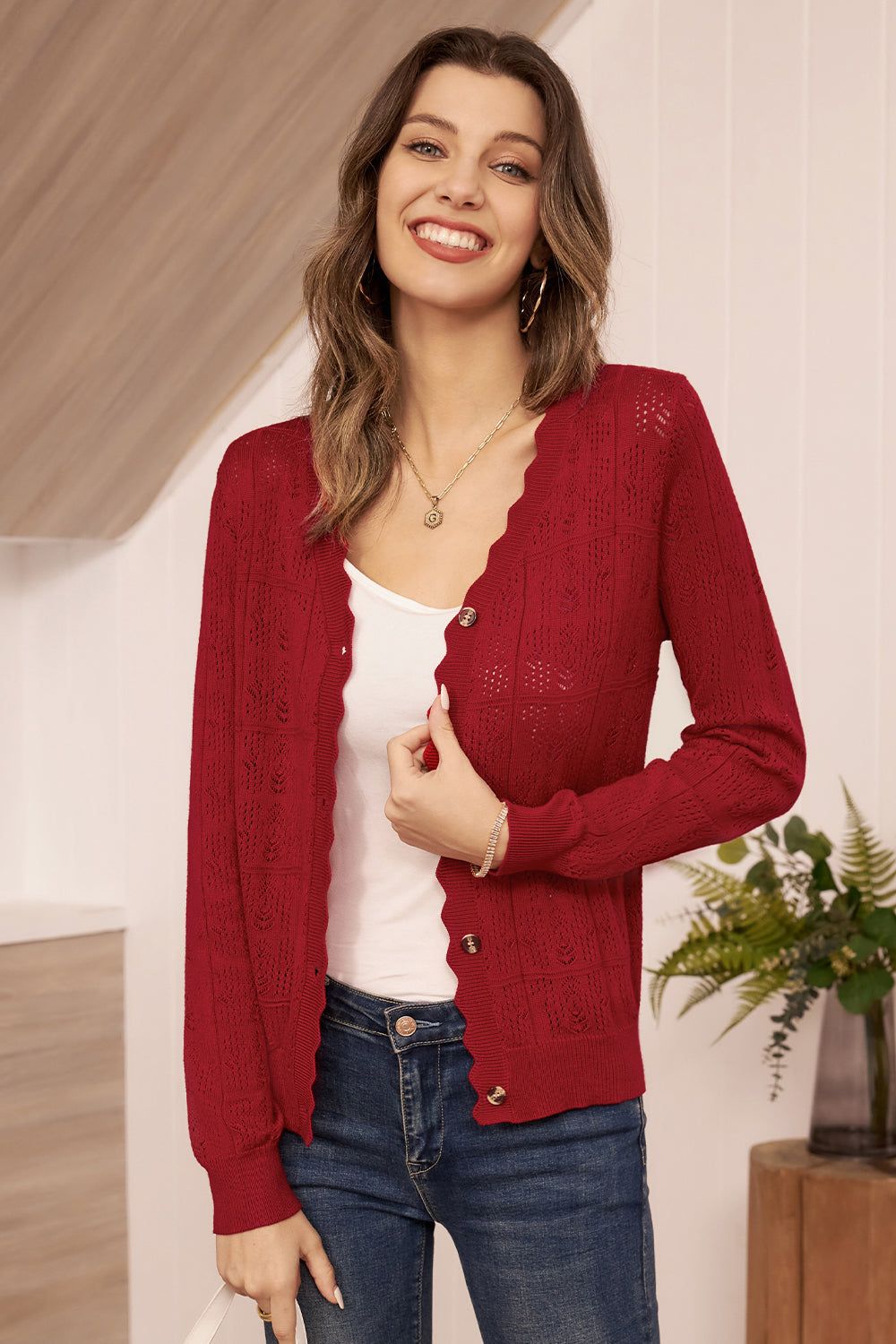 GRACE KARIN Hollowed-out Textured Knitwear Shirts sold by Grace Karin