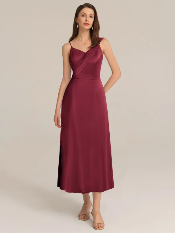 Satin Side Slit Asymmetric Straps Dress - Red sold by Grace Karin