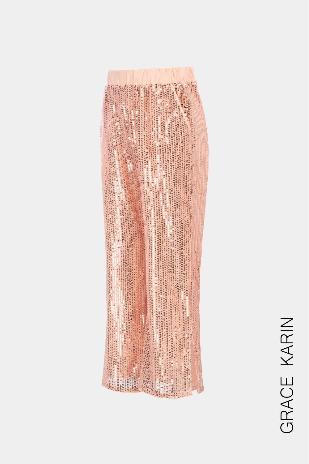 GRACE KARIN Kids Sequined Pants Little Girls Elastic High Waist Slit Leg Opening Pants sold by Grace Karin product image thumbnail 2