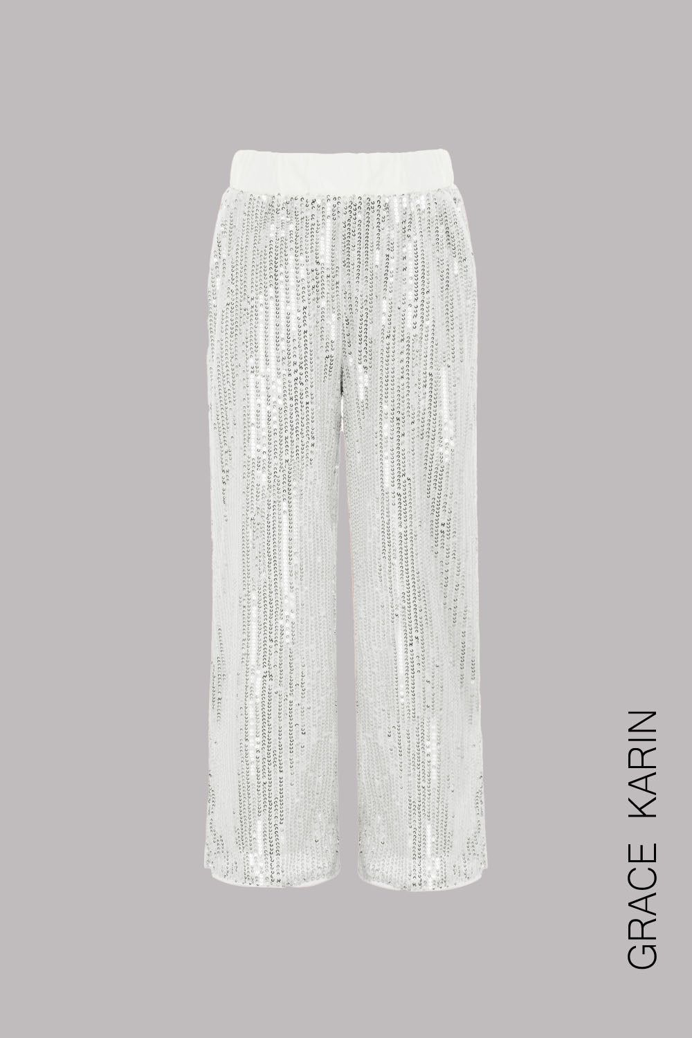 GRACE KARIN Kids Sequined Pants Little Girls Elastic High Waist Slit Leg Opening Pants sold by Grace Karin product image thumbnail 4