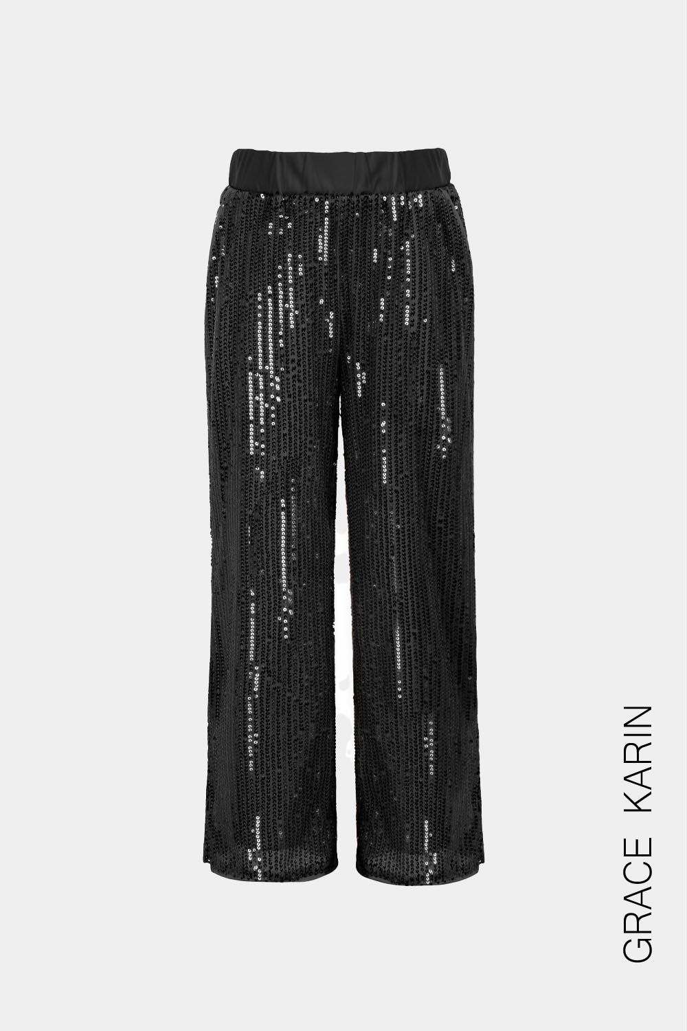 GRACE KARIN Kids Sequined Pants Little Girls Elastic High Waist Slit Leg Opening Pants sold by Grace Karin product image thumbnail 3