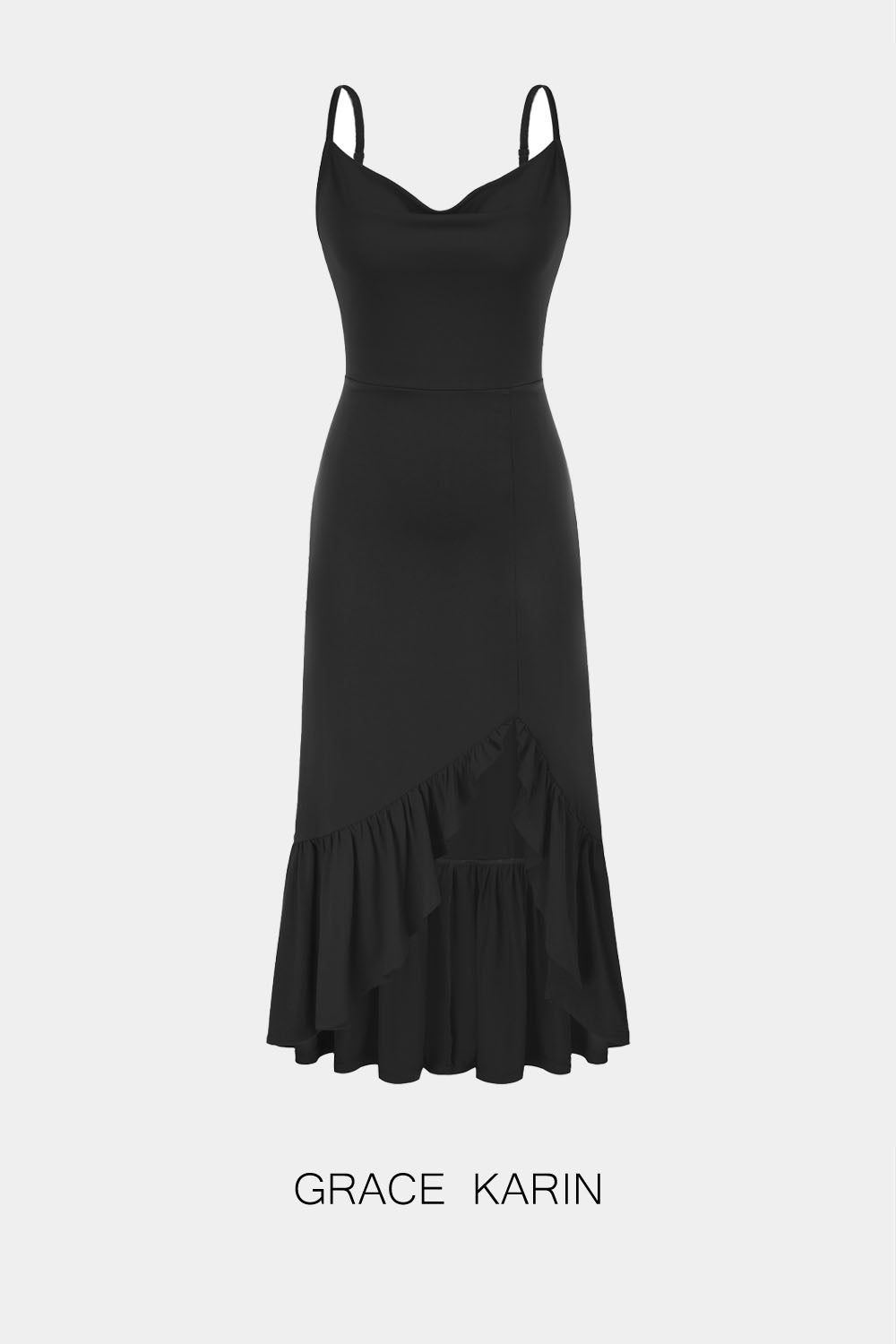 GRACE KARIN Cowl Neck Irregular Ruffled Hem Dress sold by Grace Karin product image thumbnail 5