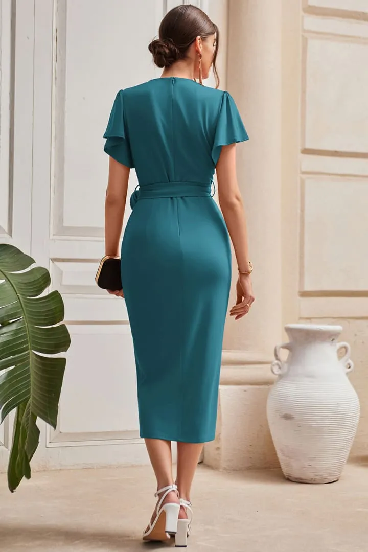 Ruffle Sleeve V Neck Party Midi Dresses sold by Grace Karin product image thumbnail 3