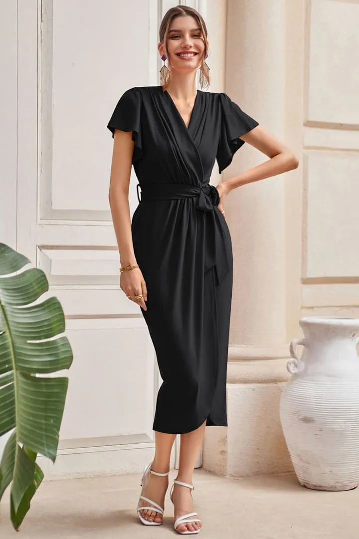Ruffle Sleeve V Neck Party Midi Dresses sold by Grace Karin product image thumbnail 5