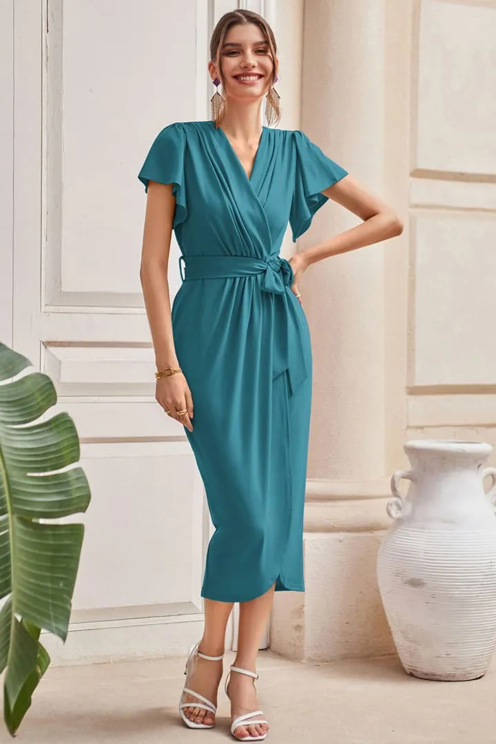 Ruffle Sleeve V Neck Party Midi Dresses sold by Grace Karin product image thumbnail 2