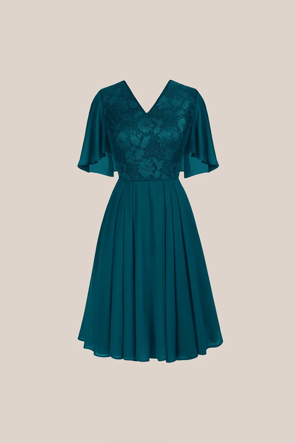 Lace Patchwork V-Neck Cape Sleeve Flared A-Line Dress - Cerulean sold by Grace Karin product image thumbnail 2
