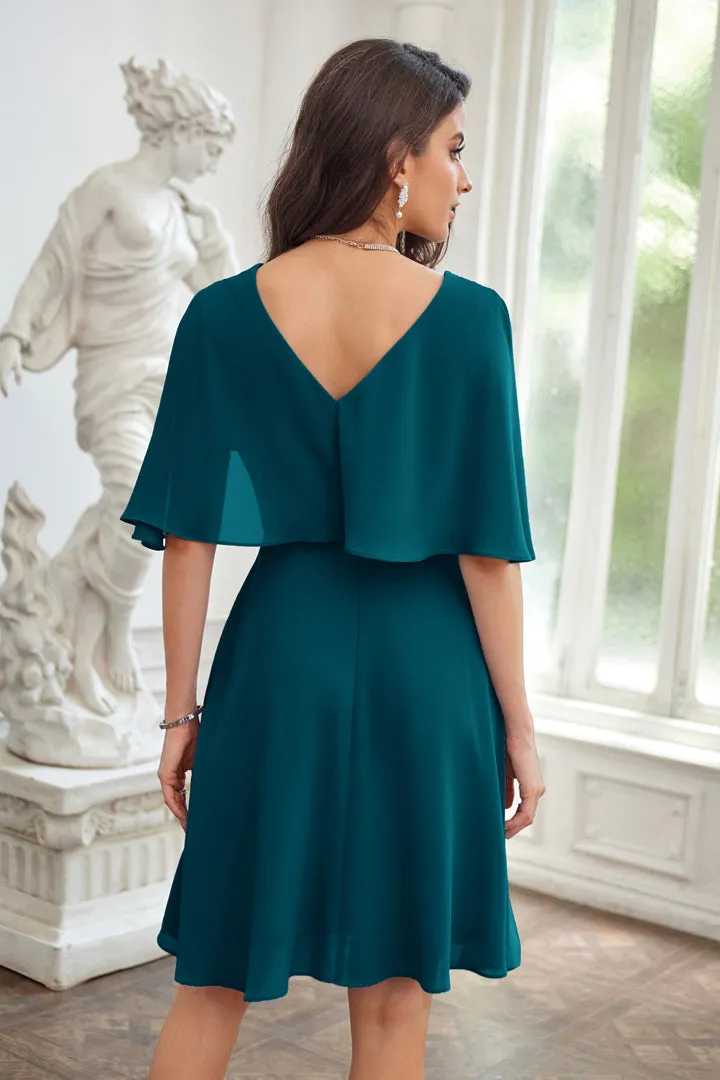 Lace Patchwork V-Neck Cape Sleeve Flared A-Line Dress - Cerulean sold by Grace Karin product image thumbnail 3