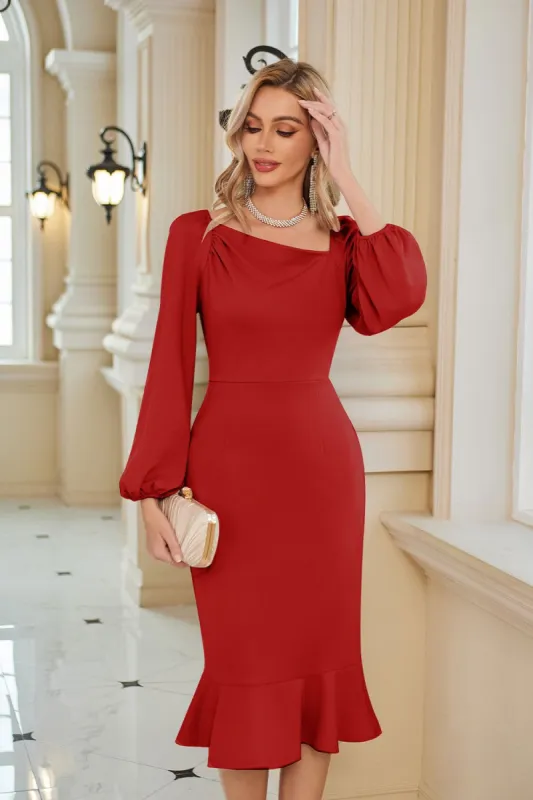 GK Women Oblique Neck Party Dress Long Sleeve Back Slit Bodycon Dress sold by Grace Karin