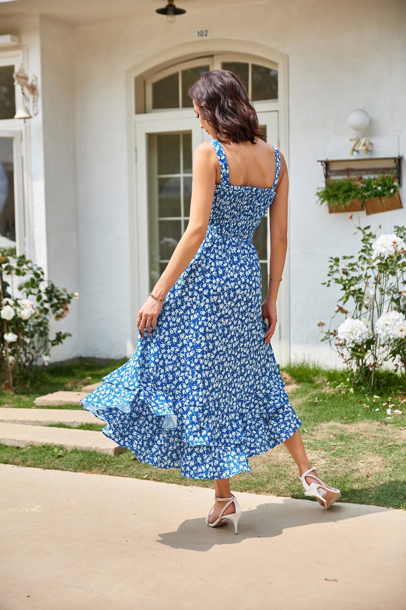 Square Neck Strapped Swing Floral Boho Long Maxi Dress - Blue sold by Grace Karin product image thumbnail 3