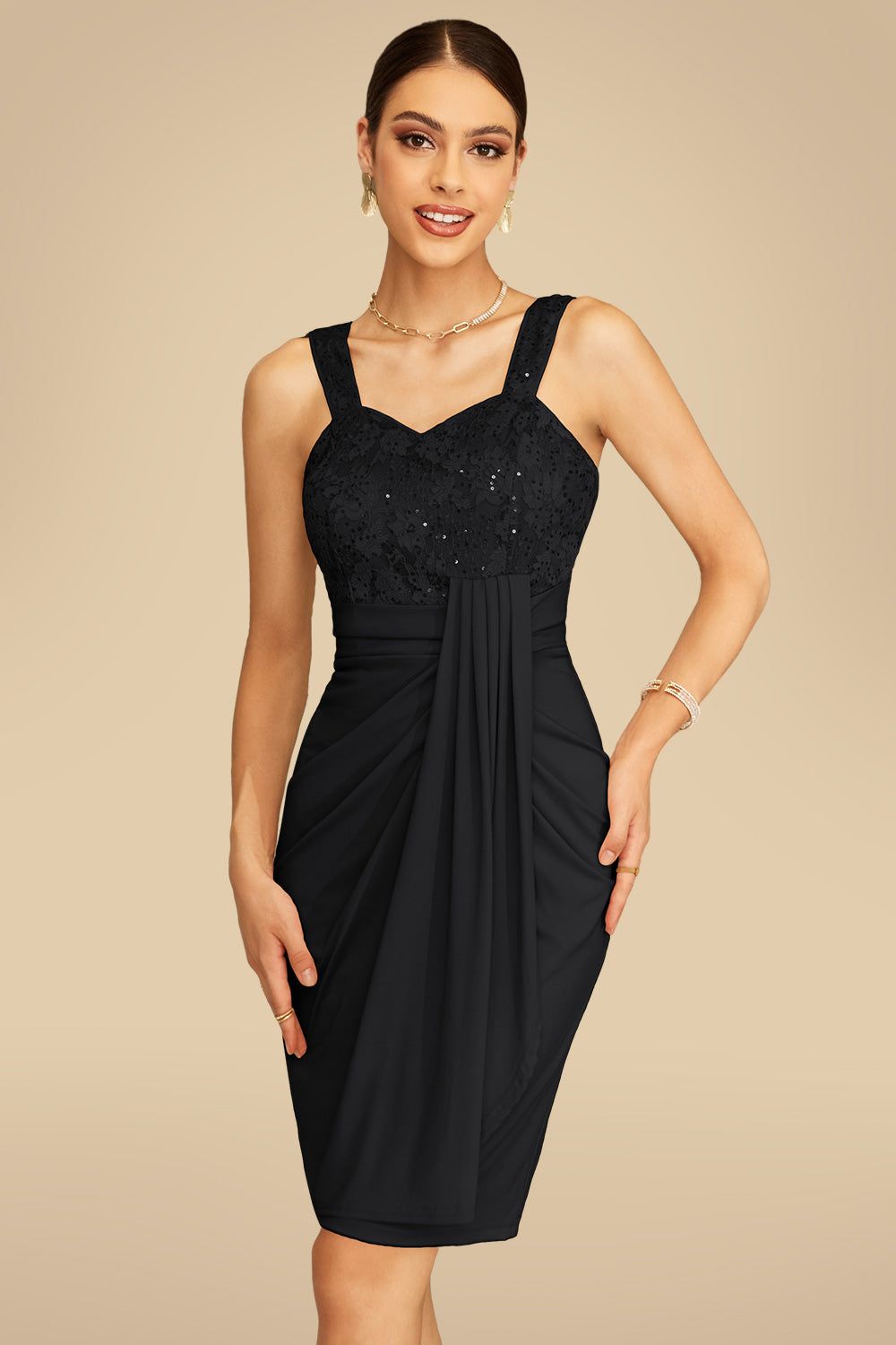 GRACE KARIN Contrast Fabric Sweetheart Neck Below Knee Party Dress sold by Grace Karin product image thumbnail 2