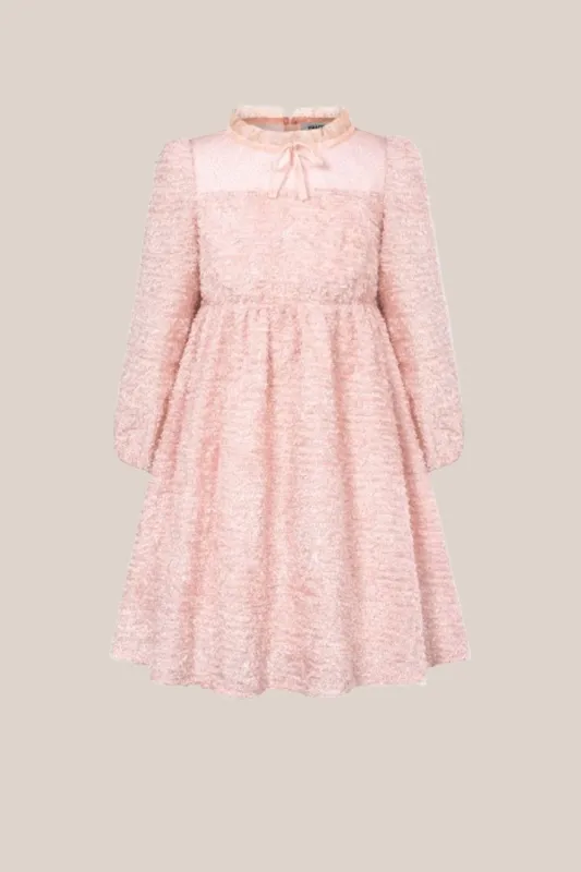 GK Kids Mesh Patchwork Dress Long Sleeve Crew Neck Elastic Waist A-Line Dress made by Grace Karin