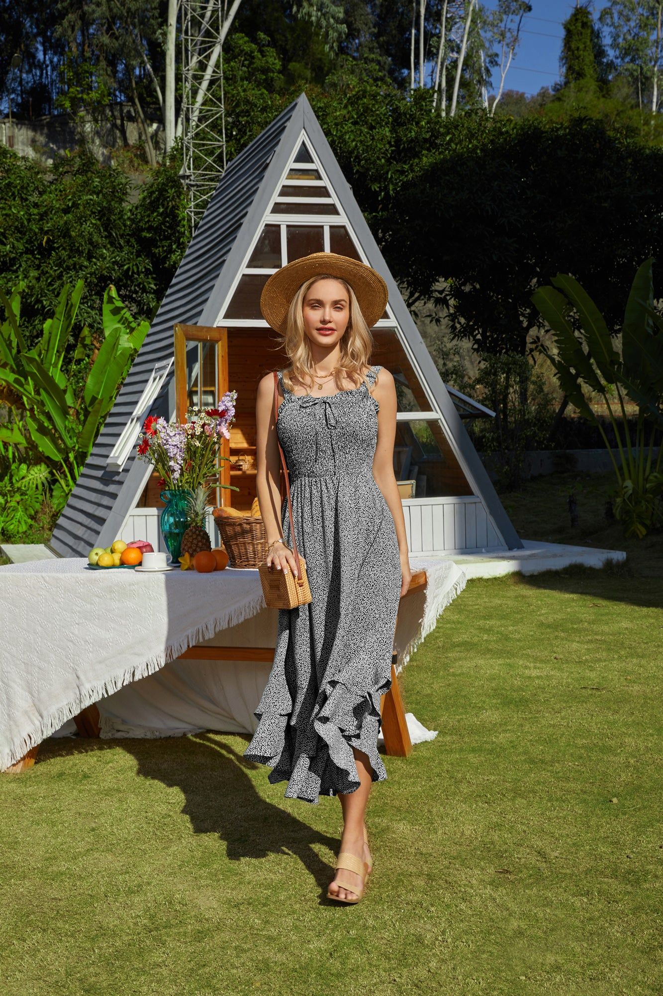 Square Neck Strapped Swing Floral Boho Long Maxi Dress - Blank sold by Grace Karin product image thumbnail 4