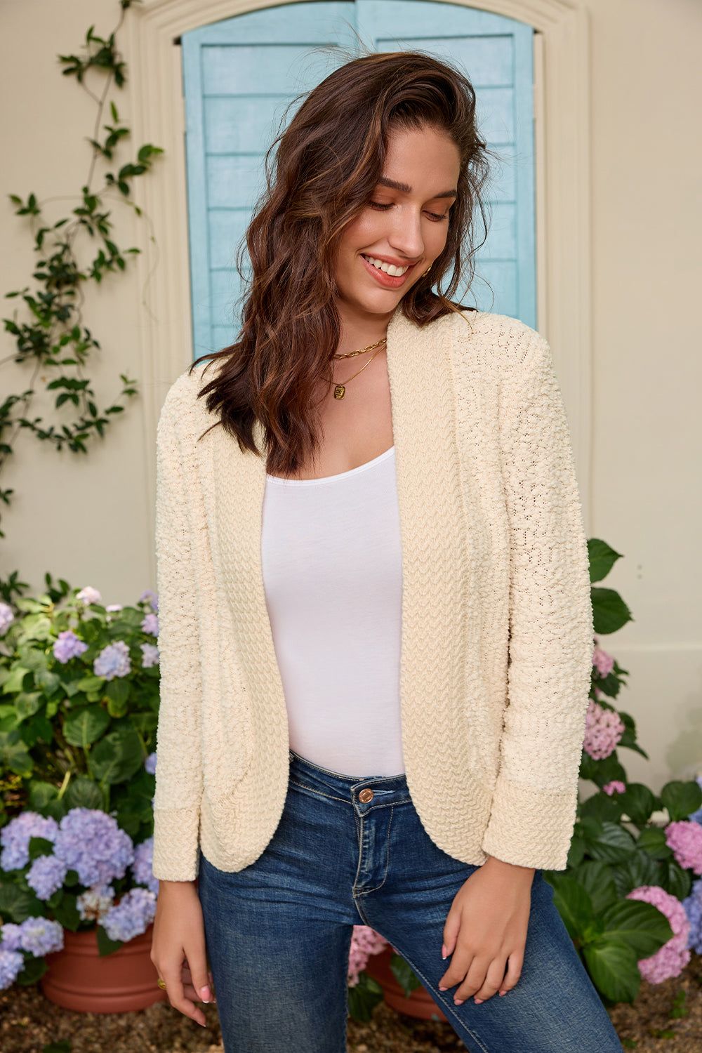 GK Women Contrast Fabric Cardigan Long Sleeve Open Front Irregular Hem Sweater sold by Grace Karin product image thumbnail 5