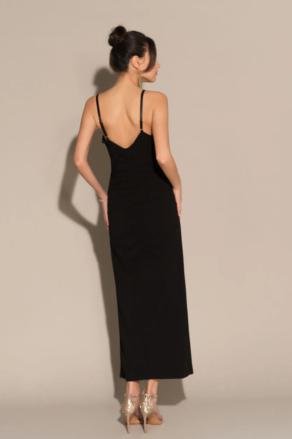 Front Slit V-Neck Spaghetti Straps Ruched Bodycon Party Dress sold by Grace Karin product image thumbnail 4