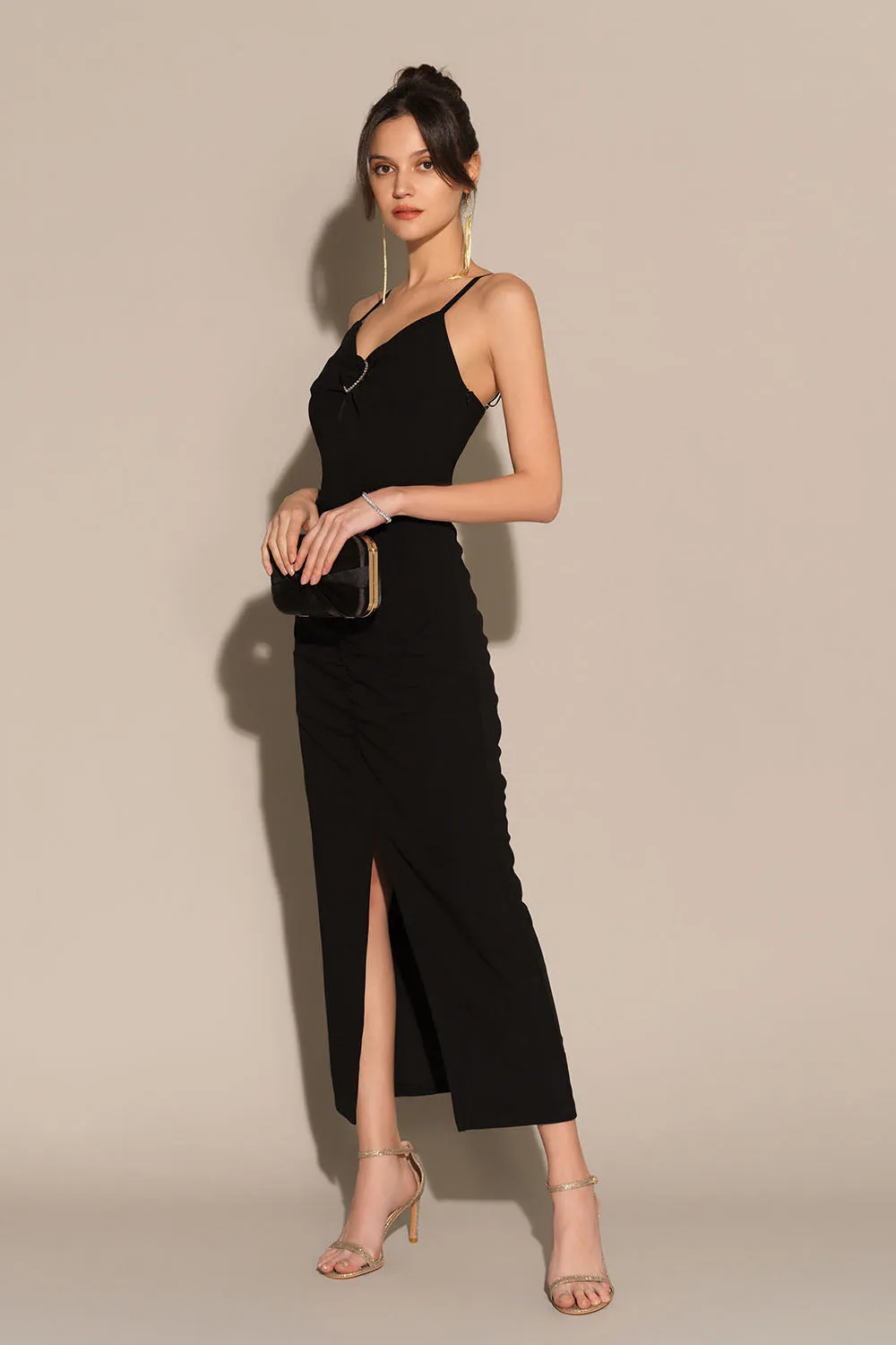 Front Slit V-Neck Spaghetti Straps Ruched Bodycon Party Dress sold by Grace Karin product image thumbnail 2