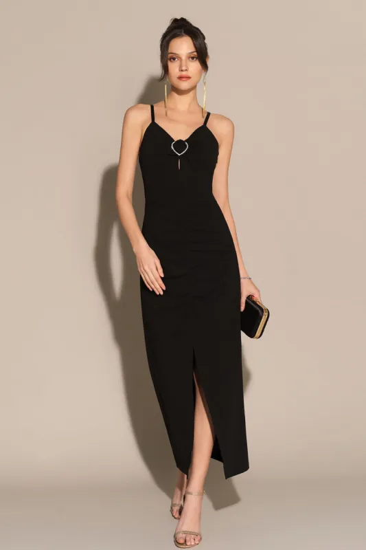 Front Slit V-Neck Spaghetti Straps Ruched Bodycon Party Dress sold by Grace Karin