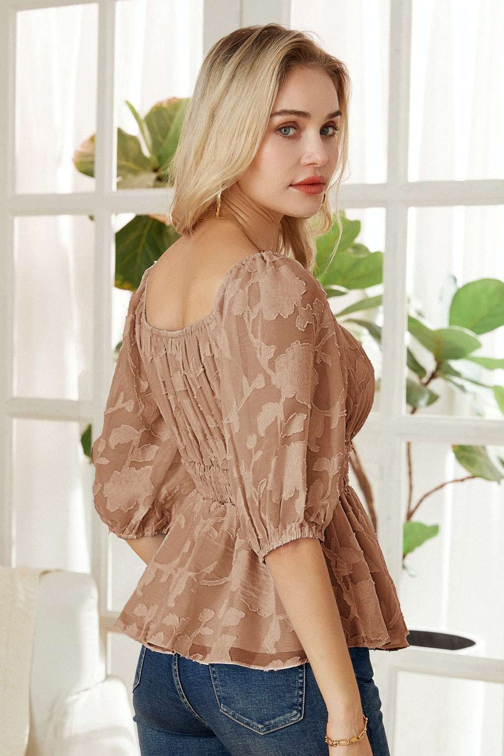 GRACE KARIN Smocked Waist Short Sleeve Square Neck Tops sold by Grace Karin product image thumbnail 5