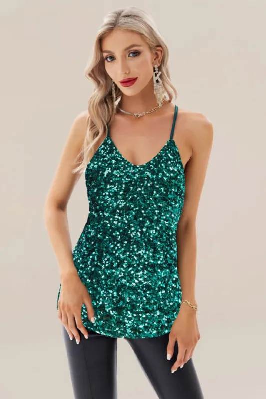 GRACE KARIN Spaghetti Straps V-Neck Sequined Cami Tops sold by Grace Karin
