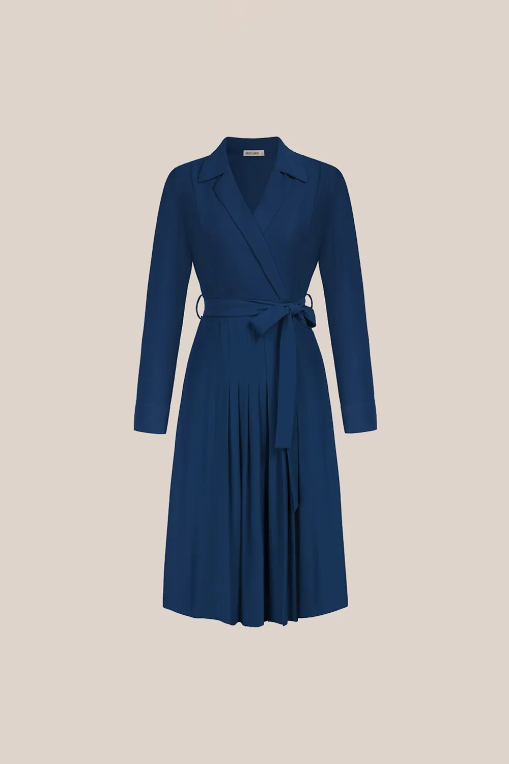 Lapel Collar Pleated Long Sleeve V-Neck Flared A-Line Dress - Blue sold by Grace Karin product image thumbnail 2
